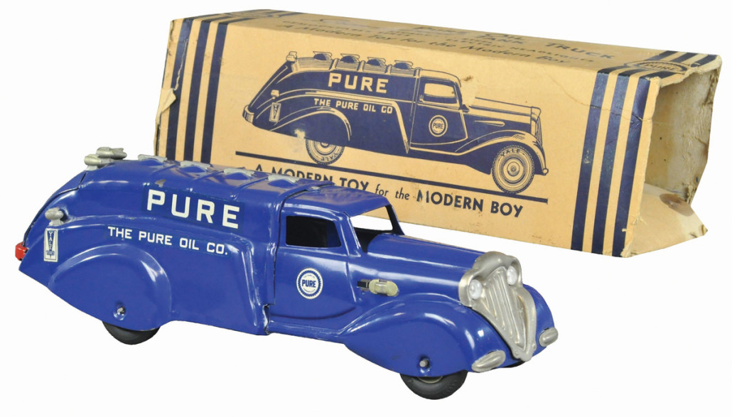 Metalcraft pressed-steel ‘Pure Oil’ truck with original box, 14½ inches long, $1,500-$2,000