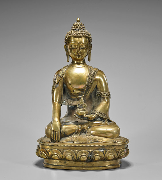 Lot 296 – Chinese gilt bronze medicine Buddha, 12 1/4in high. Estimate: $800-$1,000. I.M. Chait image 