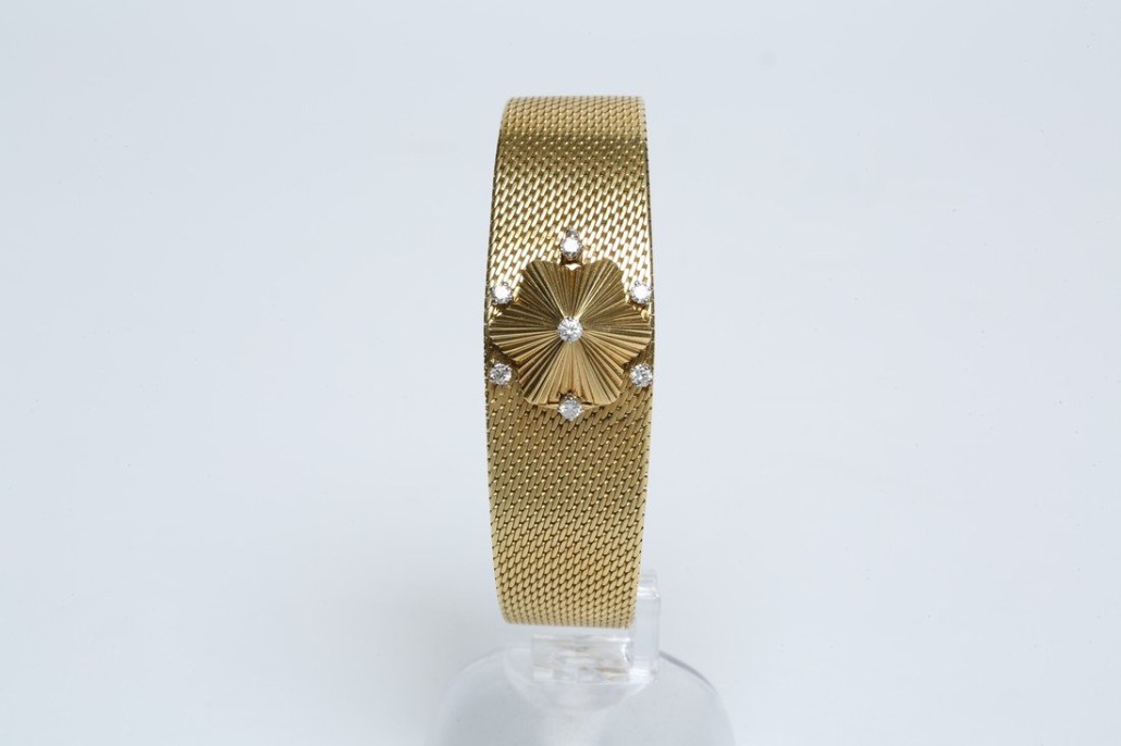 1970s 18K Omega mesh and diamond watch, est. $2,700-$3,000