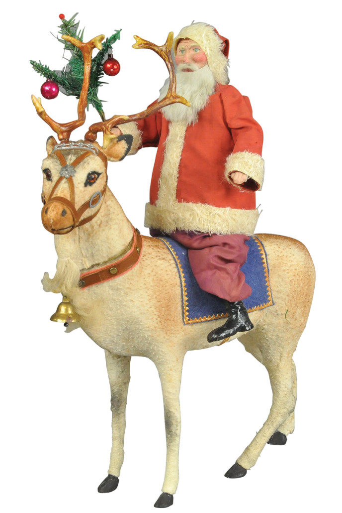 German reindeer candy container with Santa rider, 17 inches tall to top of Santa’s head, est. $5,000-$6,000