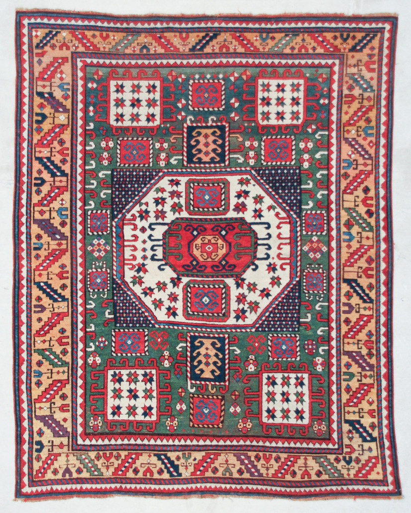 Lot 352 – Antique Karachov Kazak rug: 5ft 7in x 7ft 2in, 19th century. Estimate: $8,000-$12,000. Material Culture image