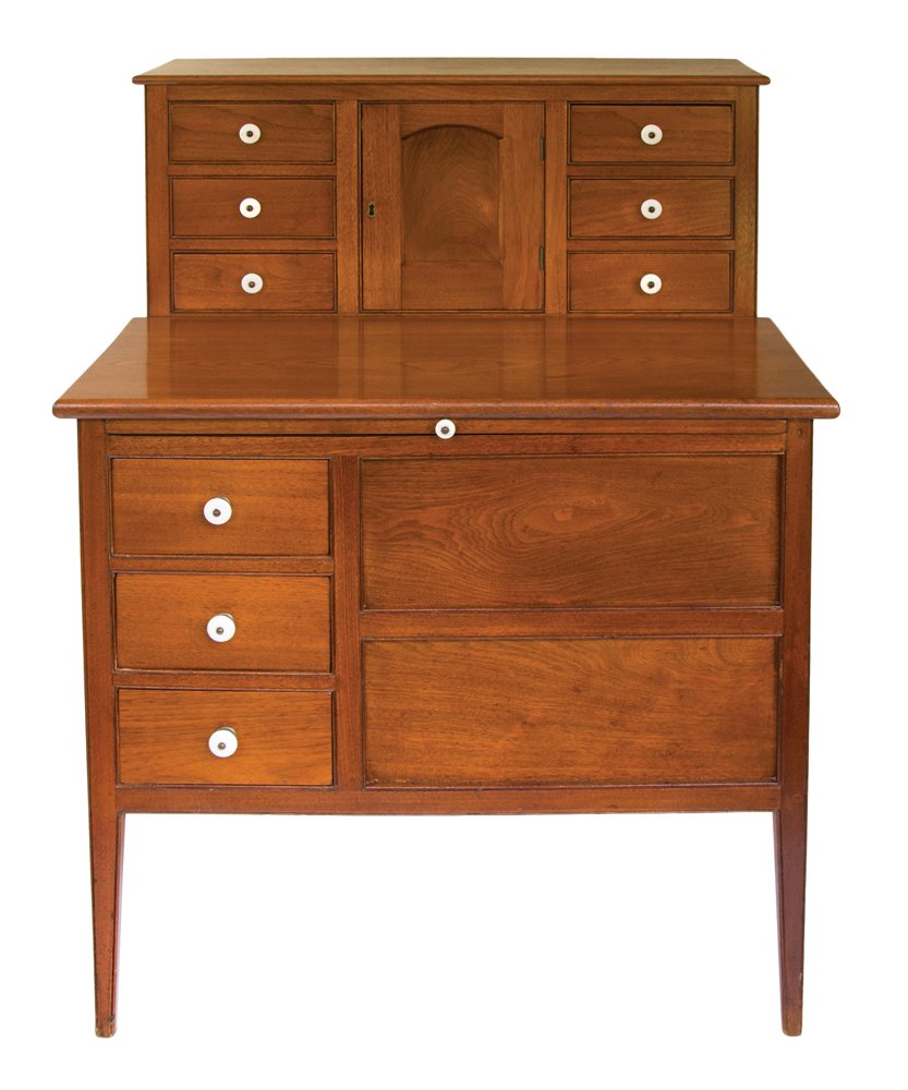 Sister’s sewing desk, butternut with secondary pine, varnish finish, est. $20,000-$30,000. Willis Henry image