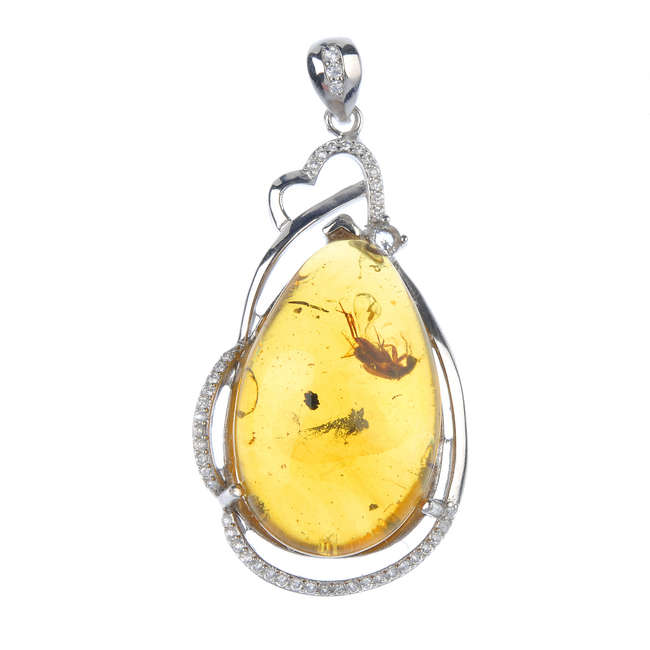 Natural Burmese amber pendant with inclusion, length 5.2cms. Fellows image 
