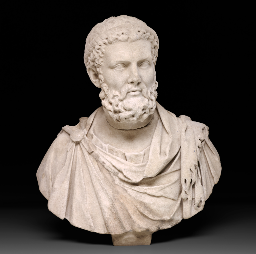 Head of Herakles, Italy, c. 1st century A.D., marble, Dallas Museum of Art, gift of David T. Owsley in memory of Professor Alan R. Bromberg, via the Alvin and Lucy Owsley Foundation, Cecil and Ida Green Acquisition Fund, and Wendover Fund.