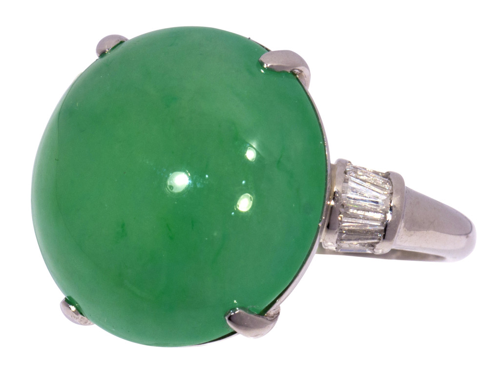This jadeite, diamond and platinum ring achieved $16,600. Clars Auction Gallery image