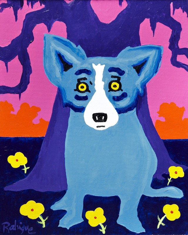 George Rodrigue's trademark Blue Dog in a painting titled ‘Springtime in Louisiana.' Crescent City Auction Gallery image
