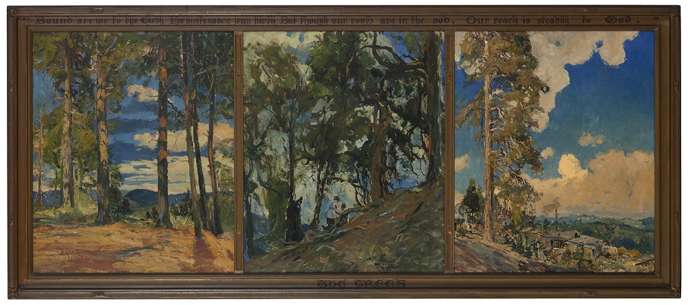 ‘The Trees,’ a triptych by Karl Yens (1868-1945 Laguna Beach, Calif.), is to be offered at Moran’s October Fine Art Auction with a $15,000 to $25,000 estimate. John Moran Auctioneers image 