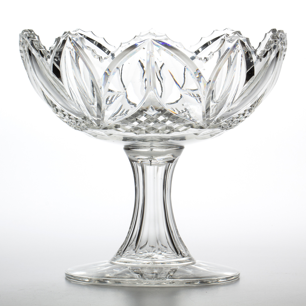 Cut Tulip and Sawtooth pattern open compote, 10in diameter rim, circa 1850. Price realized: $6,325 (Lot 81). Jeffrey S. Evans & Associates image