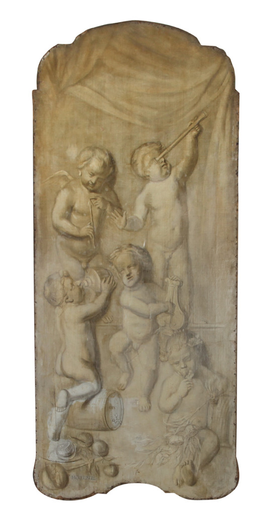 Eighteenth century grisaille oil on canvas supraporte panel by Frederik Van Hengel (Dutch, 1705-1785), titled ‘Putti at Play.’ Estimate: $2,000-$3,000. Crescent City Auction Gallery image