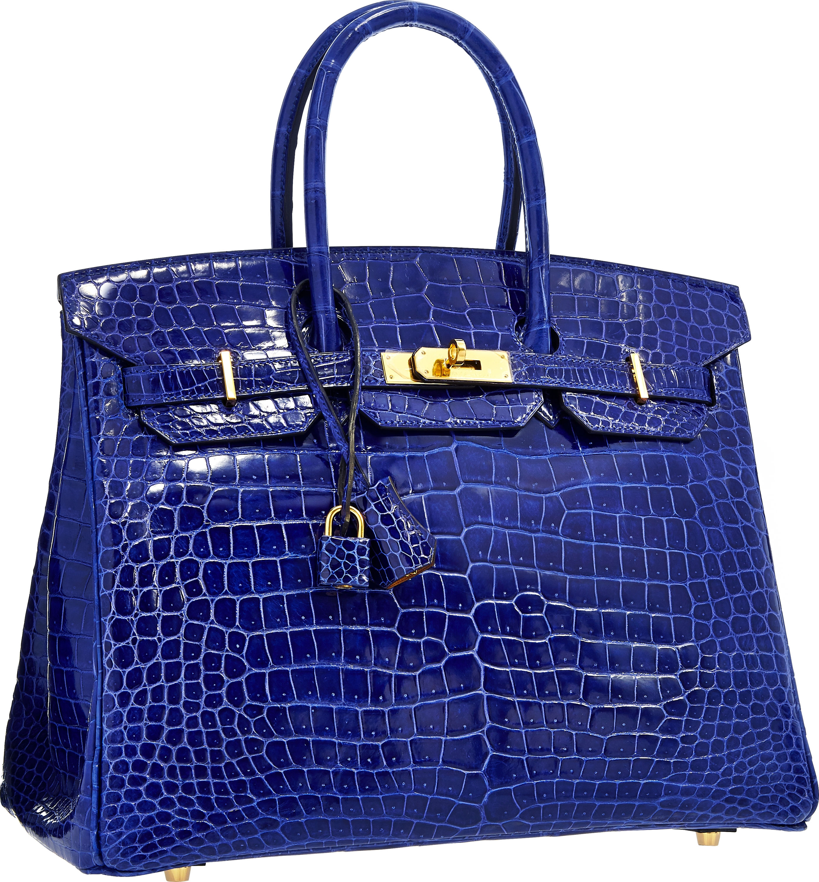 This Special Order Horseshoe 35cm Shiny Electric Blue Birkin in Porosus Crocodile, the most desirable material, brought $81,250 at a 2015 Heritage New York Valentine Signature Auction. Courtesy Heritage Auctions