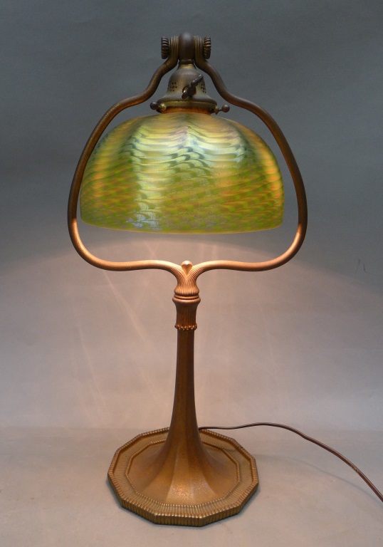 Tiffany Studios bronze and blown-glass Harp table lamp, est. $3,000-$5,000