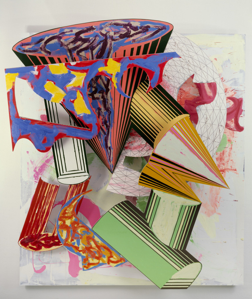 Frank Stella, ‘Gobba, zoppa e collotorto,’ 1985, oil, urethane enamel, fluorescent alkyd, acrylic and printing ink on etched magnesium and aluminum. The Art Institute of Chicago; Mr. and Mrs. Frank G. Logan Purchase Prize Fund; Ada Turnbull Hertle Endowment 1986.93. Copyright Frank Stella/Artists Rights Society (ARS), New York