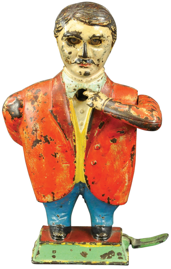Figural cast-iron Alphabet Man or Yankee Schoolmaster, all original, 10½ inches tall. Est. $25,000-$35,000