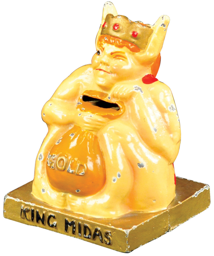 Hubley King Midas cast-iron still bank. Provenance: Bob Brady collection. Est. $2,500-$3,500