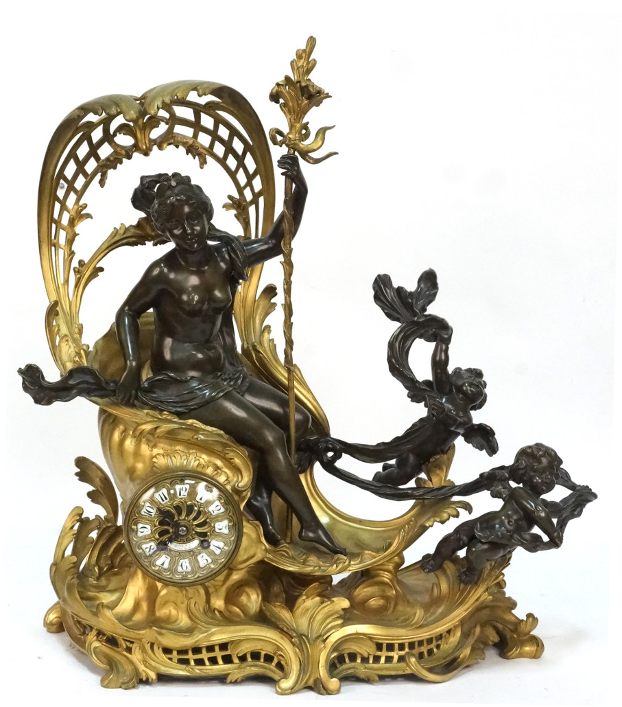 Fine and rare French ormolu and patinated bronze mantel clock, Tiffany & Co. New York. Lewis & Maese image