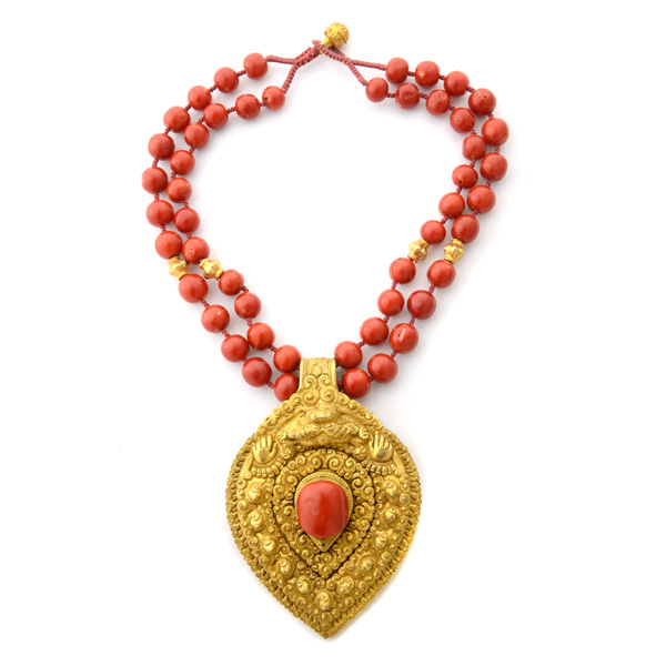 Lot 4364 - Tibetan coral bead, gilded metal necklace. Estimate: $20,000-$30,000. Michaan's image