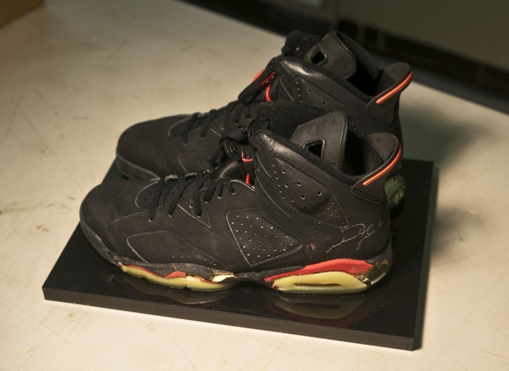 Pair of sneakers worn by Michael Jordan in the 1991 NBA finals. Philip Weiss Auctions image