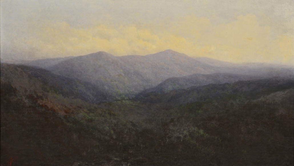 The top-selling painting was this oil on board of Mount LeConte in the Smoky Mountains by Charles Krutch (1849-1934) at $24,780, a new record for the Tennessee artist. Case Antiques image