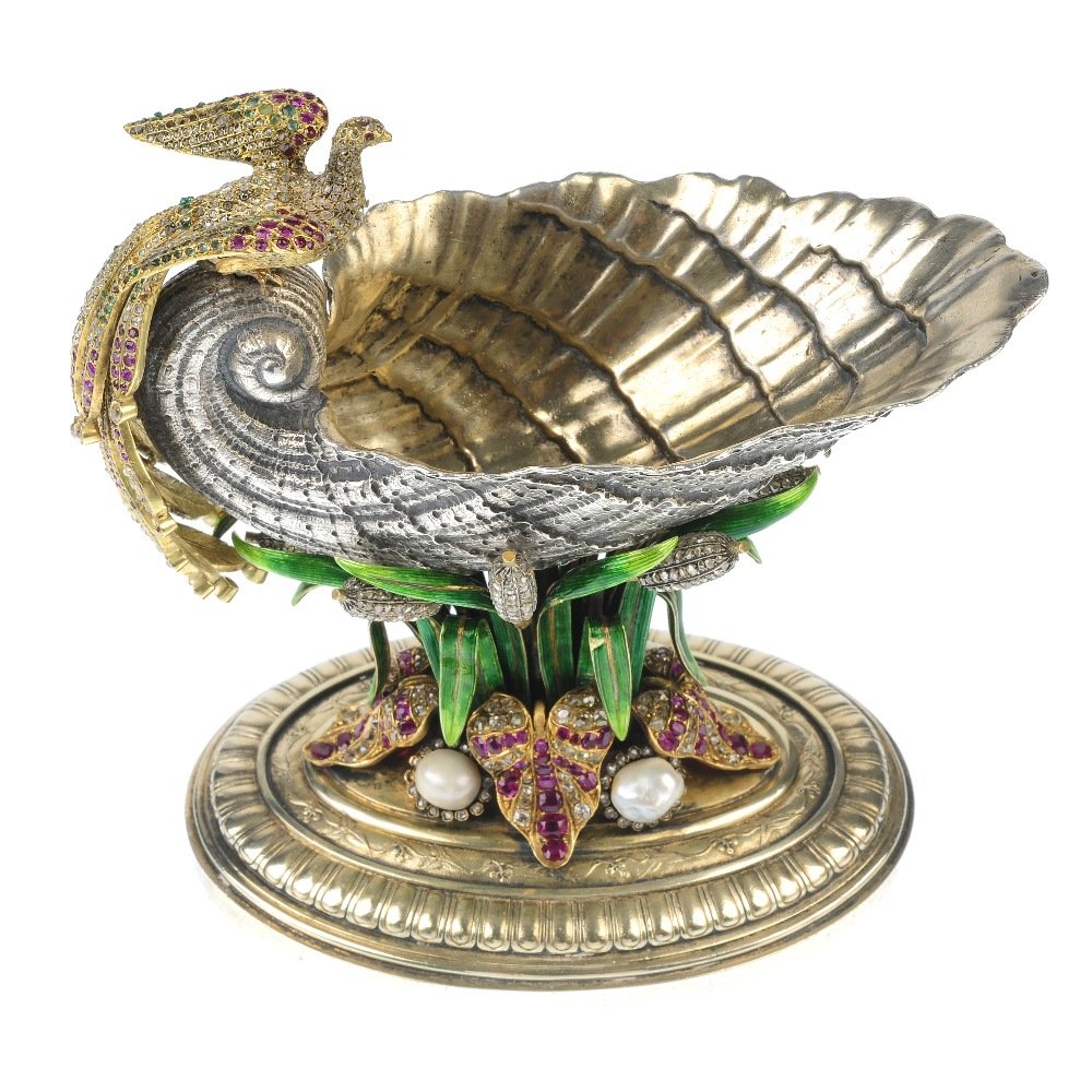 French 19th century silver, enameled and gem-set table salt. Estimate: £8,000-£12,000. Fellows image