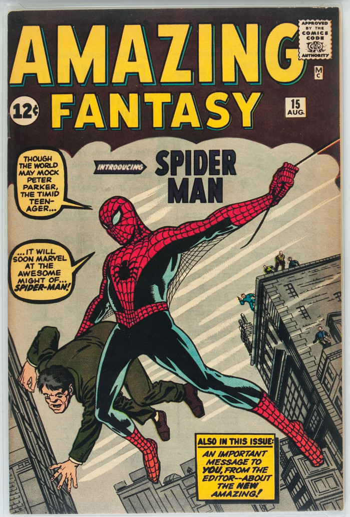'Amazing Fantasy' No. 15, marking the debut of Spider-Man. Image courtesy of Heritage Auctions