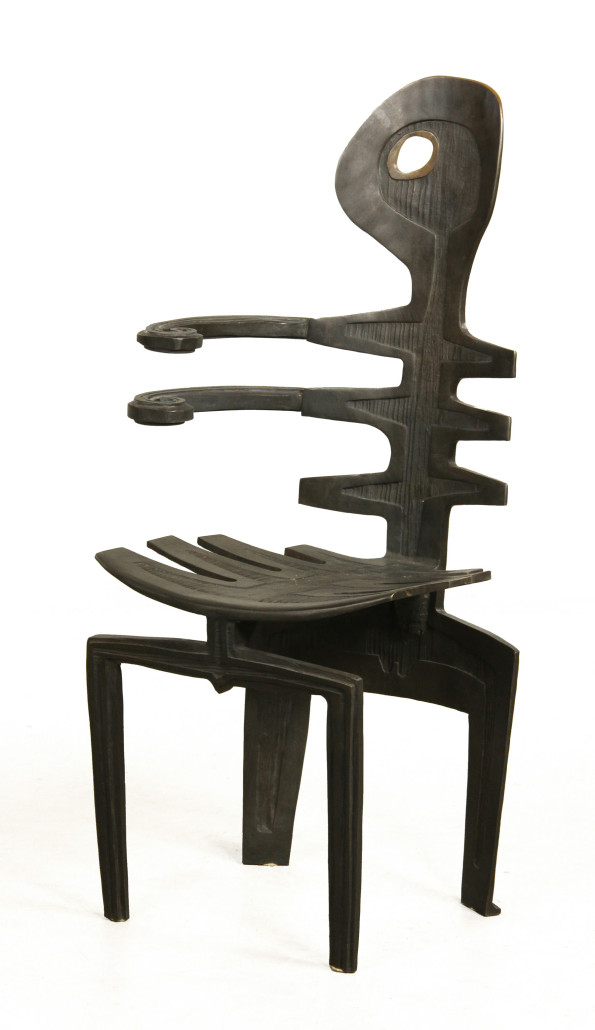 Terence Main (American, b. 1954), ‘Sidewinder,’ cast bronze chair, signed ‘1990,’ 44in high x 24in wide x 19in deep. Estimate: $5,000-$10,000. Kaminski Auctions image