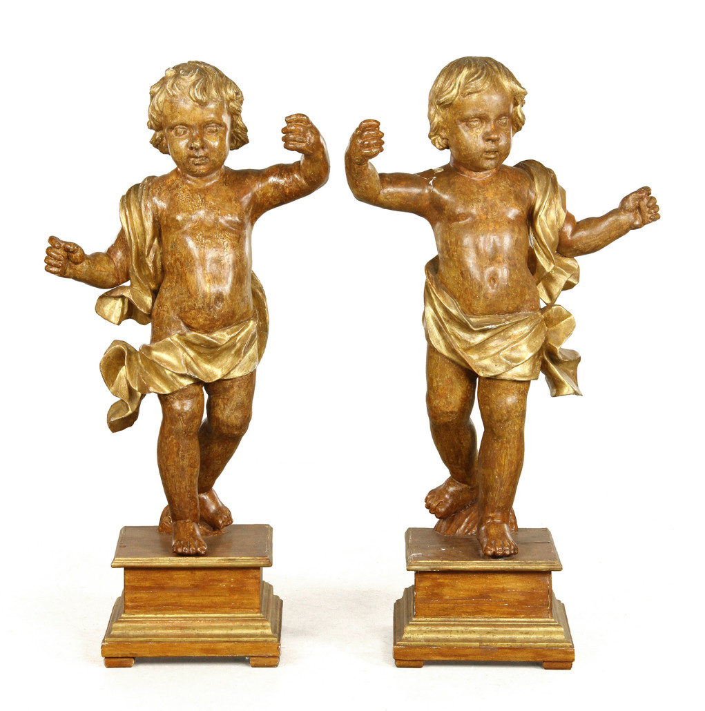 Pair of Venetian putti, 19th century, carved giltwood. Provenance: from the Fisher Island, Florida estate of Oprah Winfrey. Estimate: $6,000-$10,000. Kaminski Auctions image
