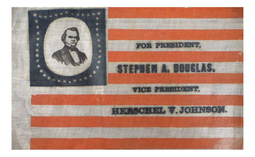 Lot 136 - Douglas & Johnson campaign flag. Estimate: $8,000-$12,000. Roland Auctions image