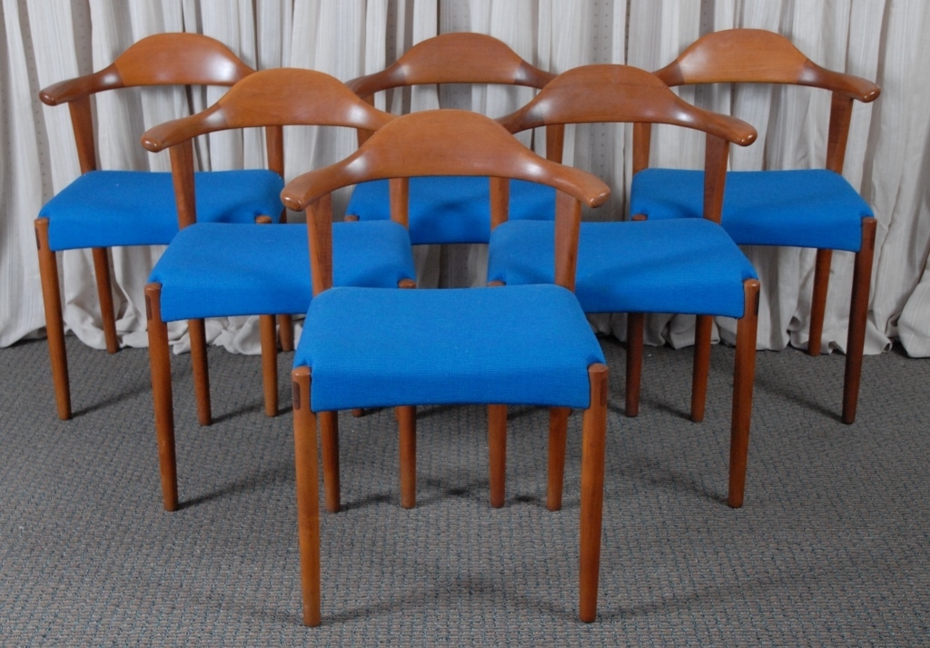 Set of six vintage solid teak dining room chairs, stamped 'Made in Denmark, Randers Mobelfabrik.' The Specialists of the South image