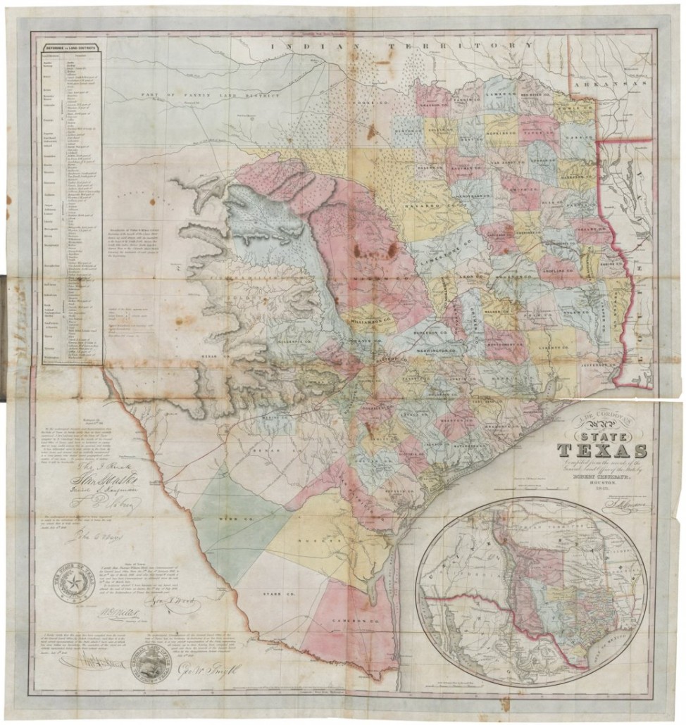 1849 Jacob De Cordova map of Texas. Estimate: $60,000-$90,000. PBA Galleries image