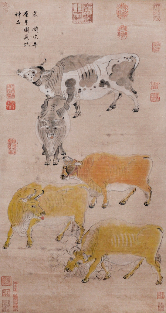 Five cattle 78_1.jpg Lot 78 – ’Five Cattle’ by Yan Ciping of the Southern Song Dynasty, after Han Huang’s earlier ‘Five Cattle.’ Estimate: $5 million. 