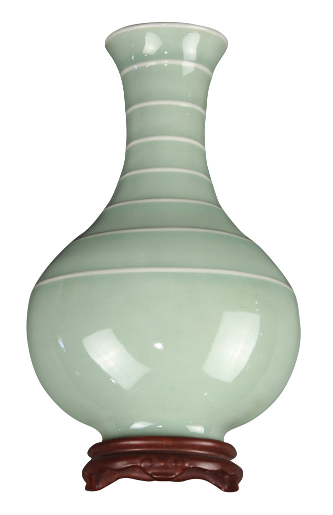 This Chinese celadon wall opened at $500 but competitive bidding from the floor, phones and Internet drove the final price on this piece to $77,350. Clars Auction Gallery image