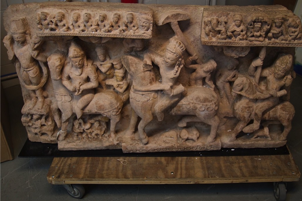 Buff sandstone panel depicting Revanta and His Entourage. ICE image