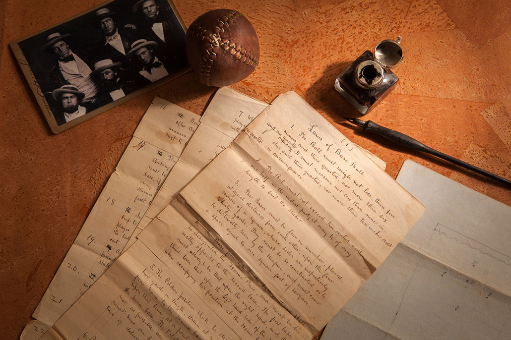 Daniel Lucius “Doc” Adams, president of the New York Knickerbockers, drafted the handwritten manuscript for presentation at the historic Base Ball Convention of 1857. SCP Auctions image 
