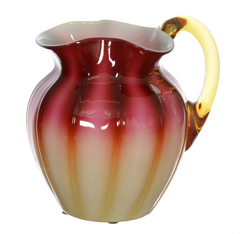 This rare New England plated Amberina art glass water pitcher is estimated at $8,000-$12,000. Woody Auction image