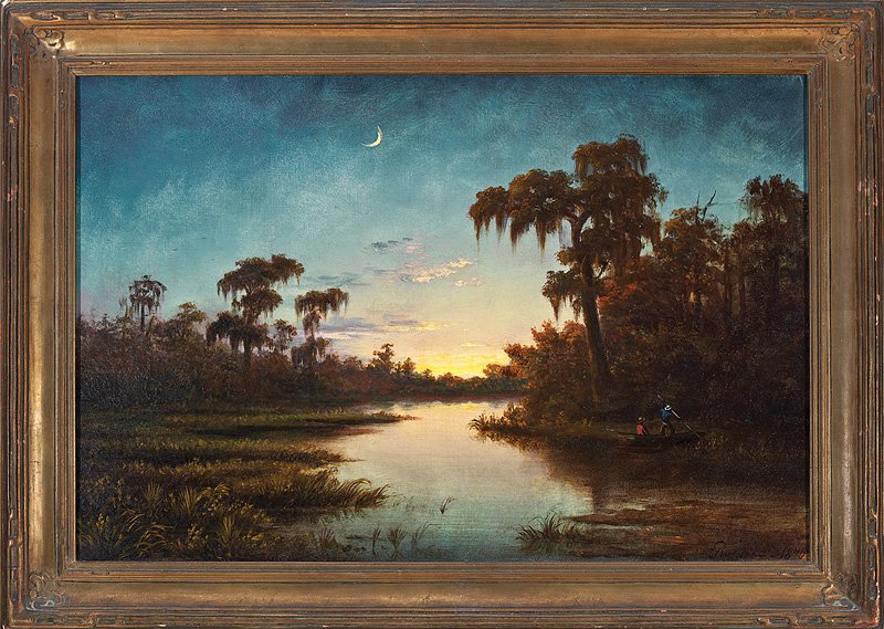 Harold Rudolph (1850-1884), ‘Crescent Moon over the Bayou,’ 1875. Sold for $51,850, an auction record for the New Orleans artist. Neal Auction Co. image