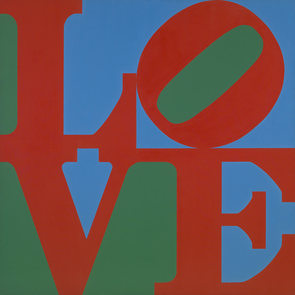 Robert Indiana (American, b. 1928), 'LOVE,' 1966, oil on canvas, 71-7/8 × 71-7/8 × 2-1/2 in. Indianapolis Museum of Art, James E. Roberts Fund, 67.8 © 2016 Morgan Art Foundation / Artists Rights Society (ARS), New York.