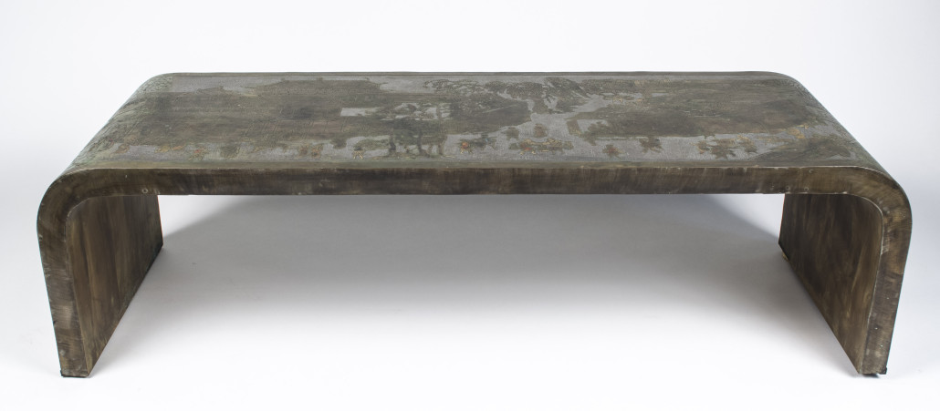 Philip and Kelvin Laverne Waterfall coffee table, enameled, patinated bronze and pewter. Estimated value $5,000-$6,000. Capo Auction image