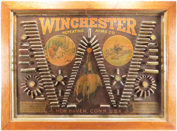 Circa 1890s single ‘W’ Winchester bullet board, one of three boards in the auction. Showtime Auction Services image