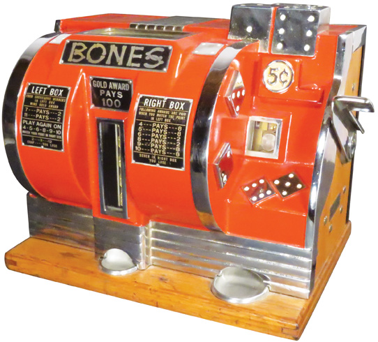 Scarce Buckley ‘Bones’ 5-cent dice slot machine. Showtime Auction Services image