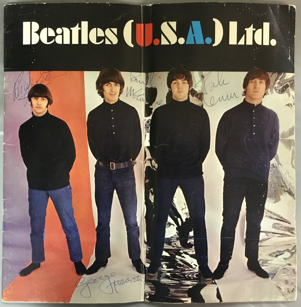 U.S. concert tour program from 1966, titled ‘Beatles (U.S.A.) Ltd.’ and signed on the cover by all four Beatles. Philip Weiss Auctions