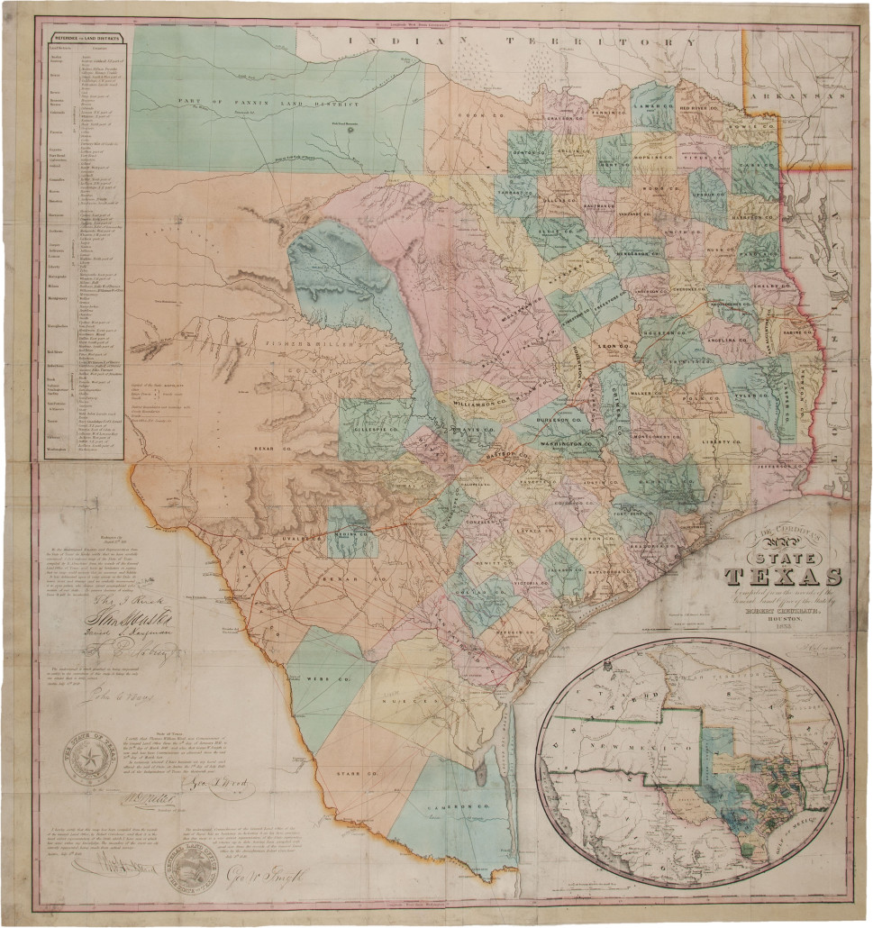 This 1853 edition of Jacob De Cordova's Map of Texas sold for $10,000. Image courtesy of Heritage Auctions