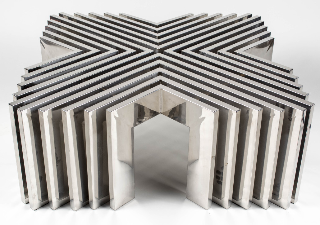 Bidding on the Timothy Oulton chrome coffee table leveled off at $1,200. Capo Auction image