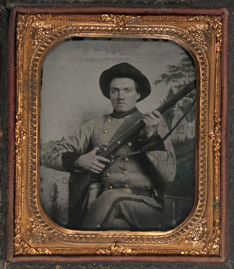 Sixth plate ambrotype of an armed Confederate soldier. Image courtesy of LiveAuctioneers.com archive and Cowan's Auctions Inc. 