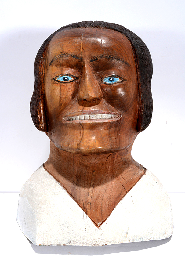 S.L. Jones, ‘Bust of a Woman With Blue Eyes,’ 1979, carved and painted wood, 14in x 10in. Estimate: $8,000-12,000. Slotin Auction image