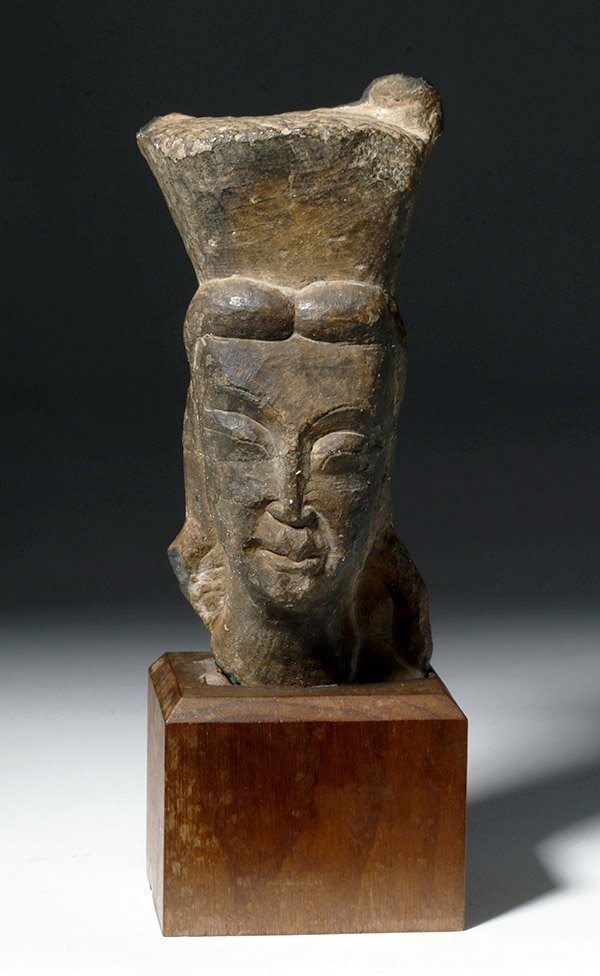 Rare and important Chinese stone head of Bodhisattva, Northern Wei Dynasty, circa 386-534 BCE, ex Parke-Bernet Galleries. Estimate $25,000-$35,000. Artemis Gallery image