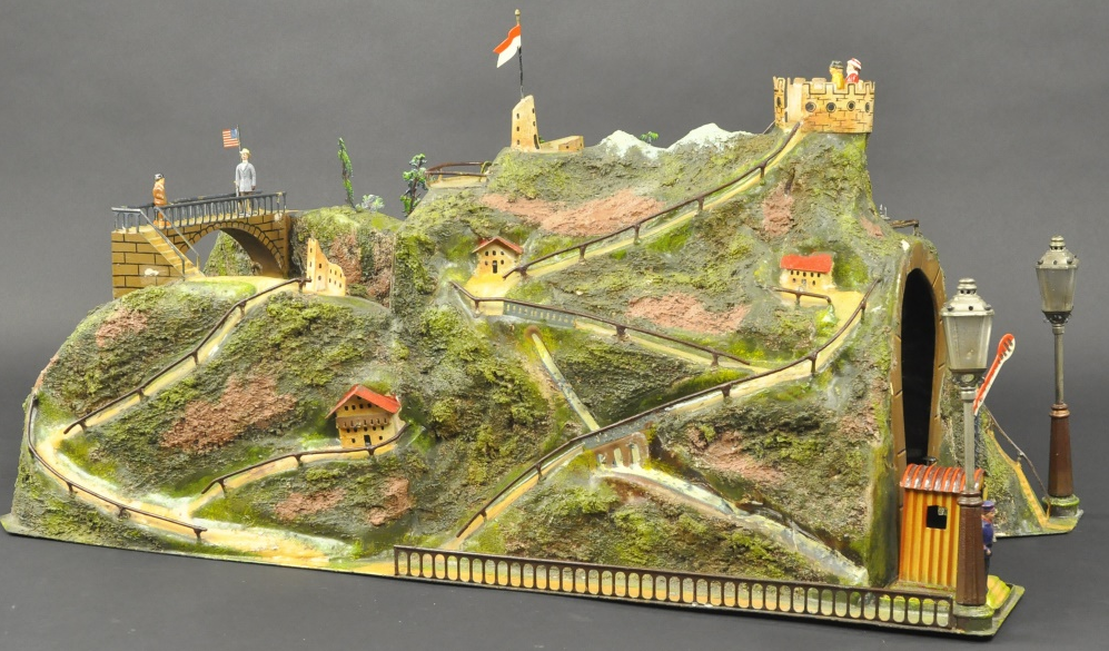 Marklin toy train tunnel with mountain, castle. Photo courtesy of LiveAuctioneers.com and Bertoia Auctions
