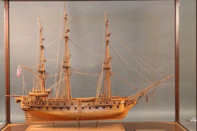 Museum quality model of the ship U.S.S. Constitution by Peter Henrick Ness. Measurements: 57in long x 22in wide x 43in high. Estimate: $45,000-$65,000. Boston Harbor Auction image