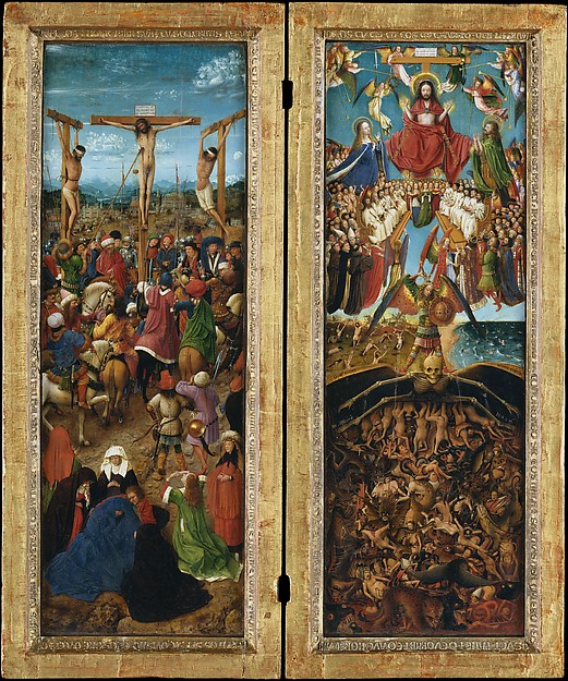 ‘The Crucifixion; The Last Judgment,’ Jan van Eyck (Netherlandish, Maaseik ca. 1390–1441 Bruges), oil on canvas, transferred from wood.