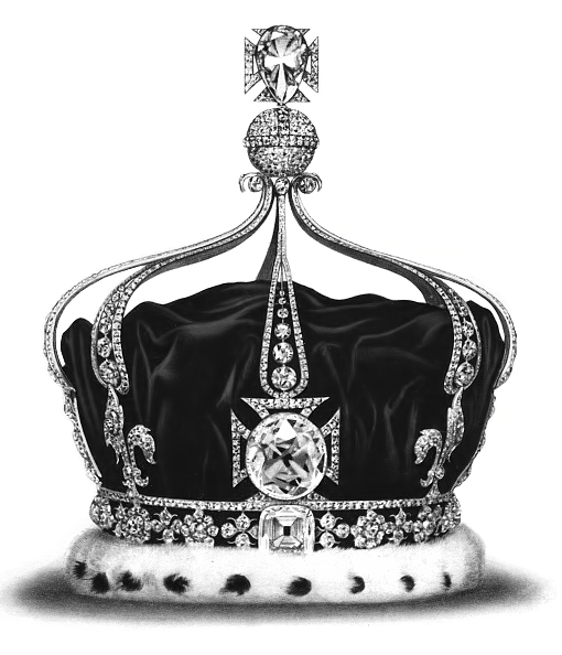 The Koh-i-Noor in the front cross of Queen Mary's Crown. Image courtesy of Wikimedia Commons