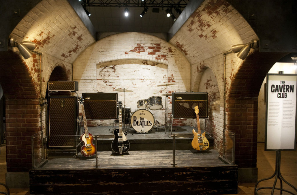 The stage of the Cavern Club, where the Beatles first performed in Liverpool, is recreated in the exhibit. Image courtesy of The Henry Ford.